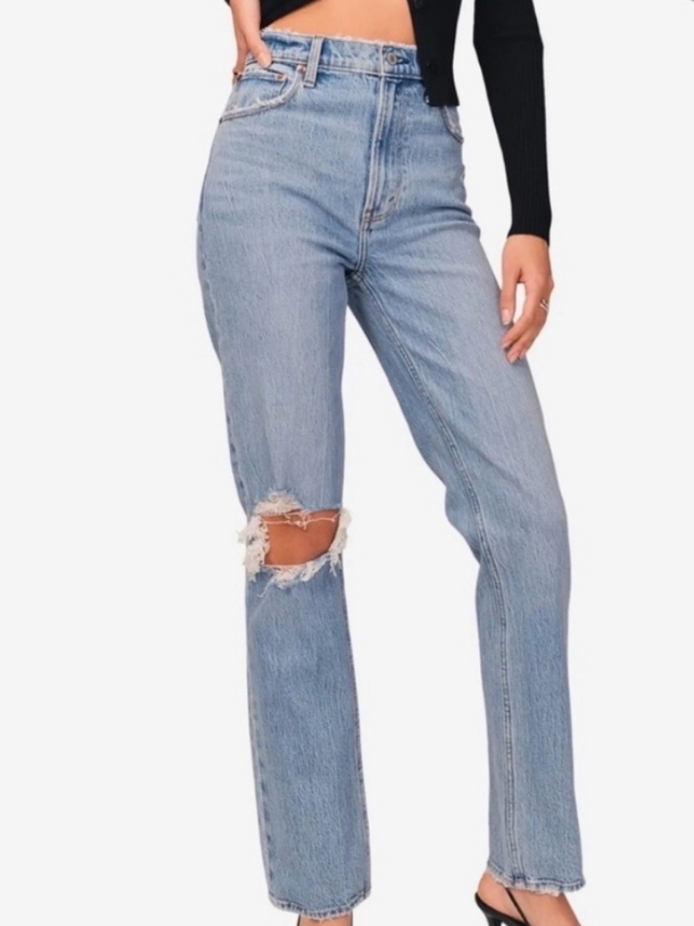 Abercrombie & Fitch Light Blue Distressed Straight-Leg Jeans